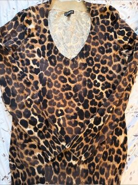 Express Leopard Print V-Neck Sweater - Brown/Tan/Black